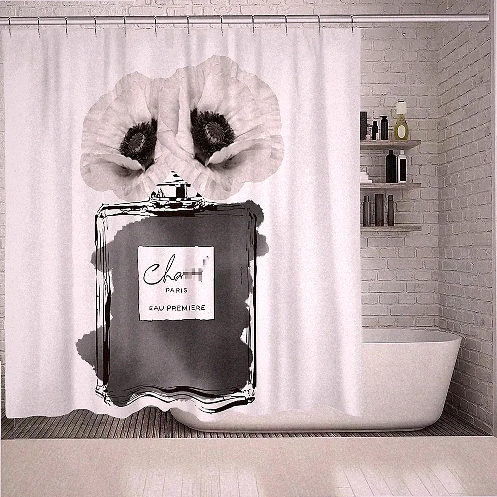 Fashion Shower Curtain, White Luxury Shower Curtains Girly Floral Perfume Shower